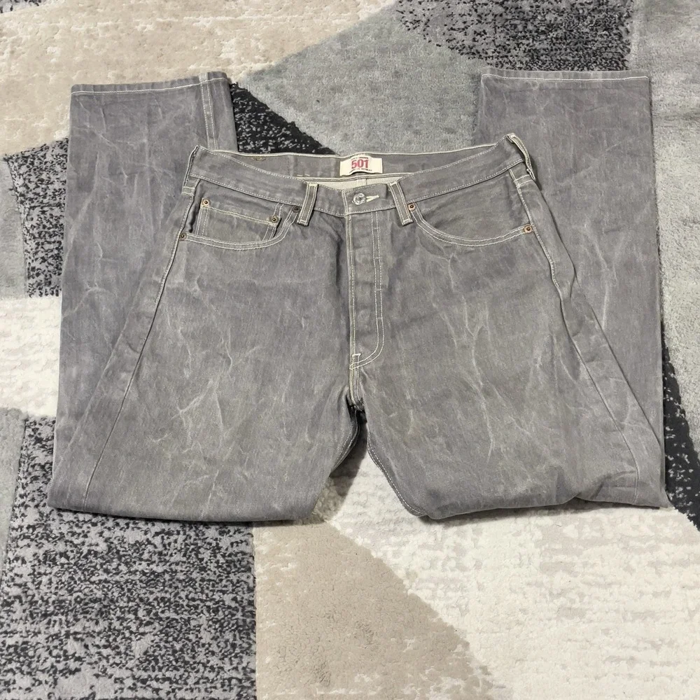 Levis 501 Jeans Men 32x30 Gray‎ Button Fly Denim Honeycomb Faded Straight Y2K